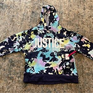 Justice Girls' Pastel Splash Hoodie in Navy & Multicolor size M
